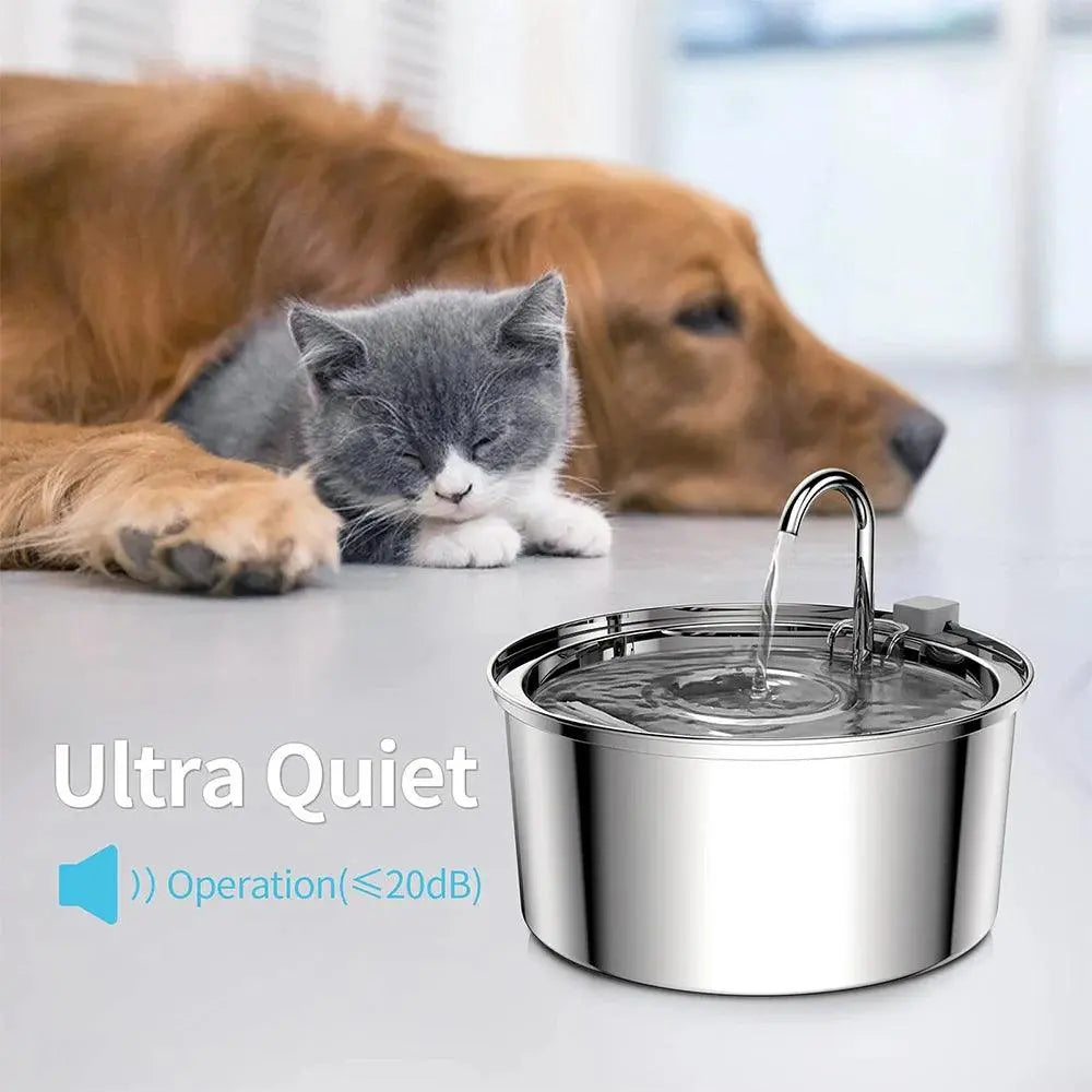 Silent Stainless Steel Pet Water Fountain with Filter.2. - FurriendlyPaws | Furry Friends, Happy Hearts