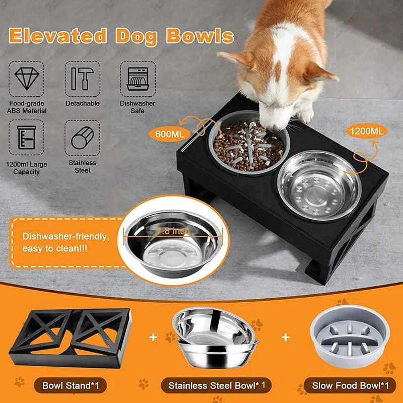 Elevated Dog Food & Water Feeder with Adjustable Height.3. - FurriendlyPaws | Furry Friends, Happy Hearts