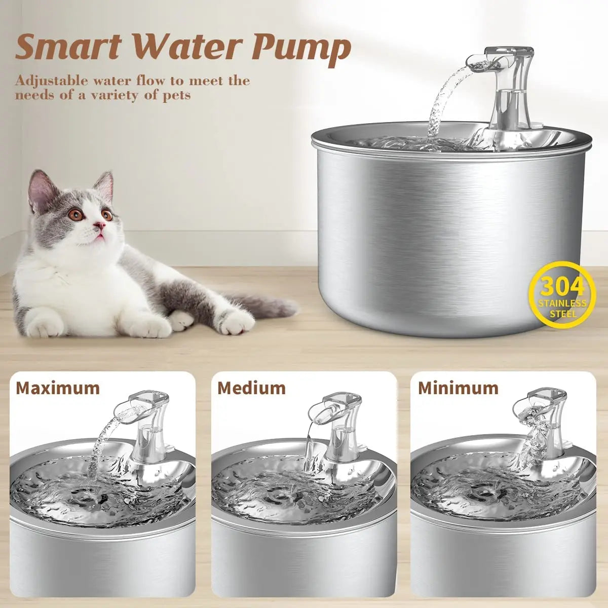 2L Stainless Steel Pet Water Fountain – Automatic Dispenser with Optional Sensor & Heater - FurriendlyPaws | Furry Friends, Happy Hearts