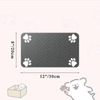 Pet mat with paw prints and dimensions on a white background