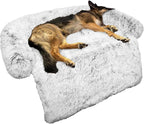 Calming Dog Bed Fluffy Plush Dog Mat for Furniture Protector with Removable Washable Cover for Large Medium Small Dogs and Cats (Small(35X31X5), Dark Grey)
