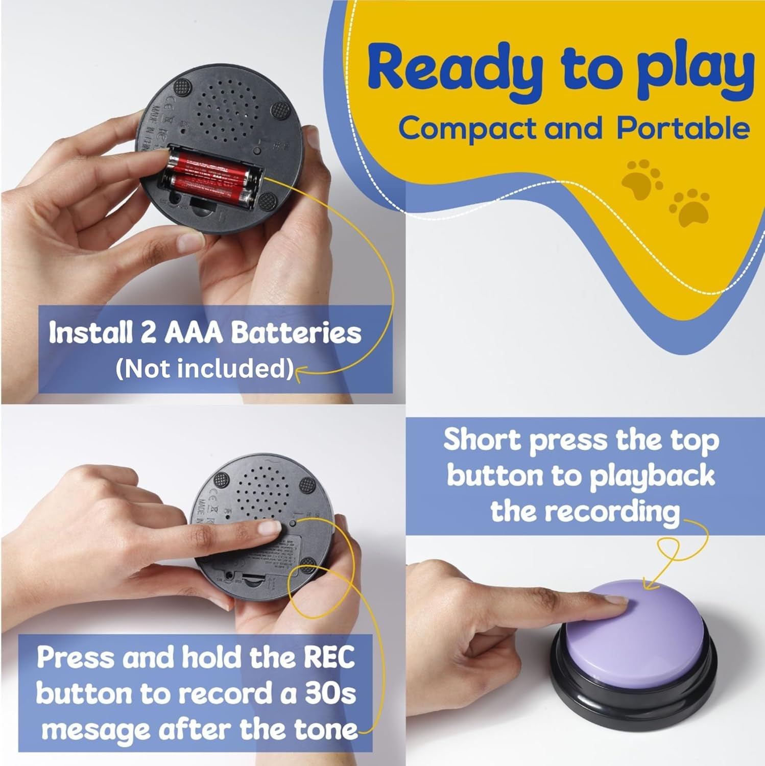Train Your Dog with Recordable Buttons – 6 or 8 Pack Talking Button Set with Mat & Clicker