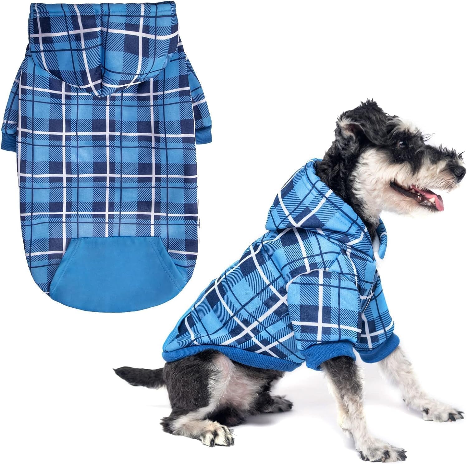Plaid Dog Hoodie – Warm Winter Coat with Leash Hole, Stylish Sweater for Small, Medium & Large Dogs & Cats