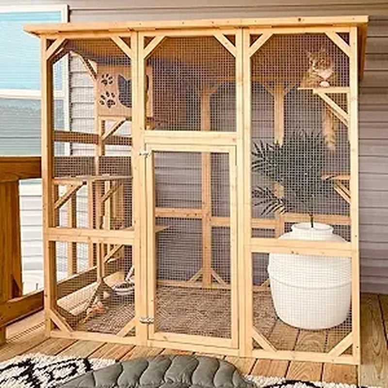 Large Wooden Outdoor Cat Enclosure – Weatherproof Catio