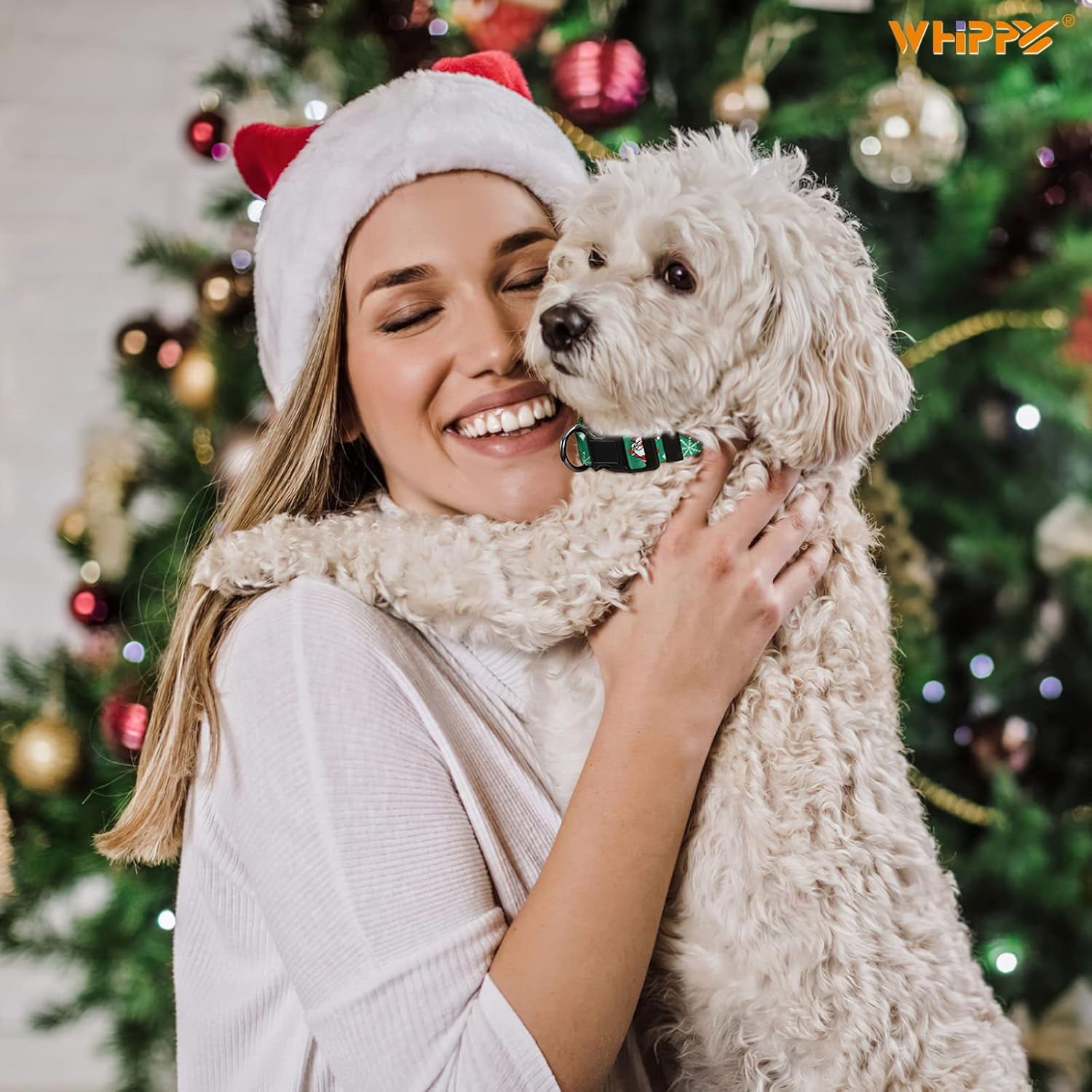 Christmas Dog Collar - Adjustable Pet Collar with Santa & Snowflakes