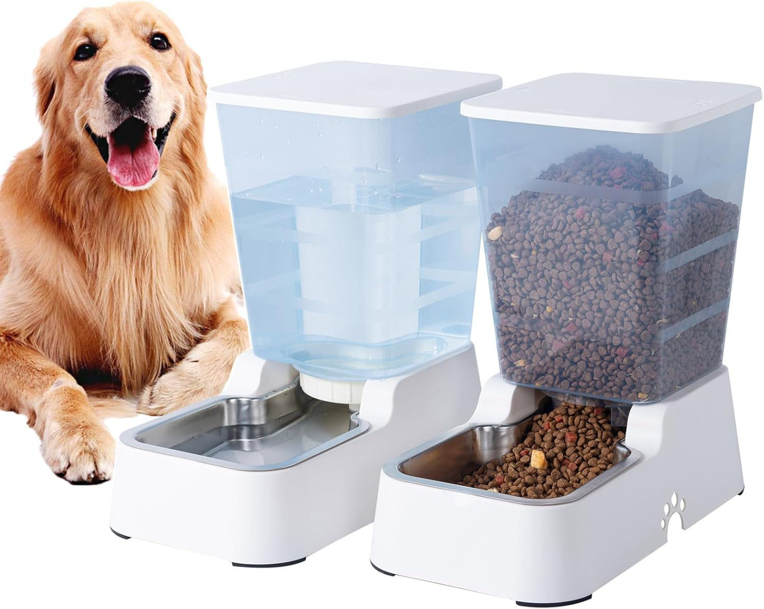 Automatic Dog Cat Feeder & Water Dispenser Set – 1 Gallon x 2
