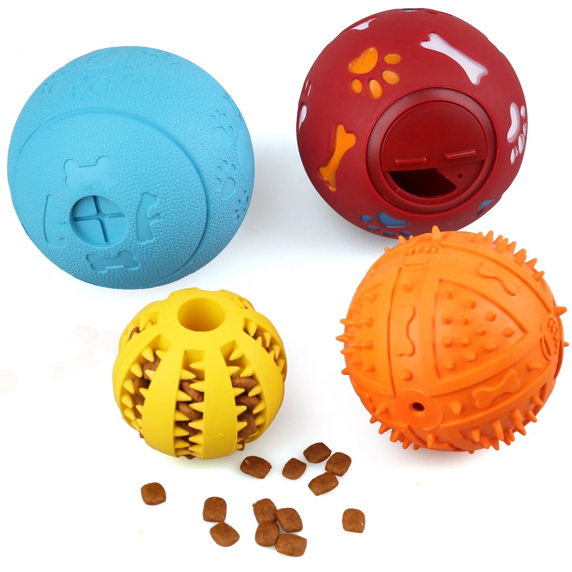 4 Pack Large Dog Treat Balls – Interactive Food Dispensing Puzzle Toys for Puppies, IQ Training, Teeth Cleaning & Chewing – Natural Rubber, Non-Toxic