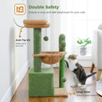 Cat Tree 33" Cactus Cat Tower – Multi-Level Scratching Post with Hammock, Condo & Large Perch for Medium Indoor Cats