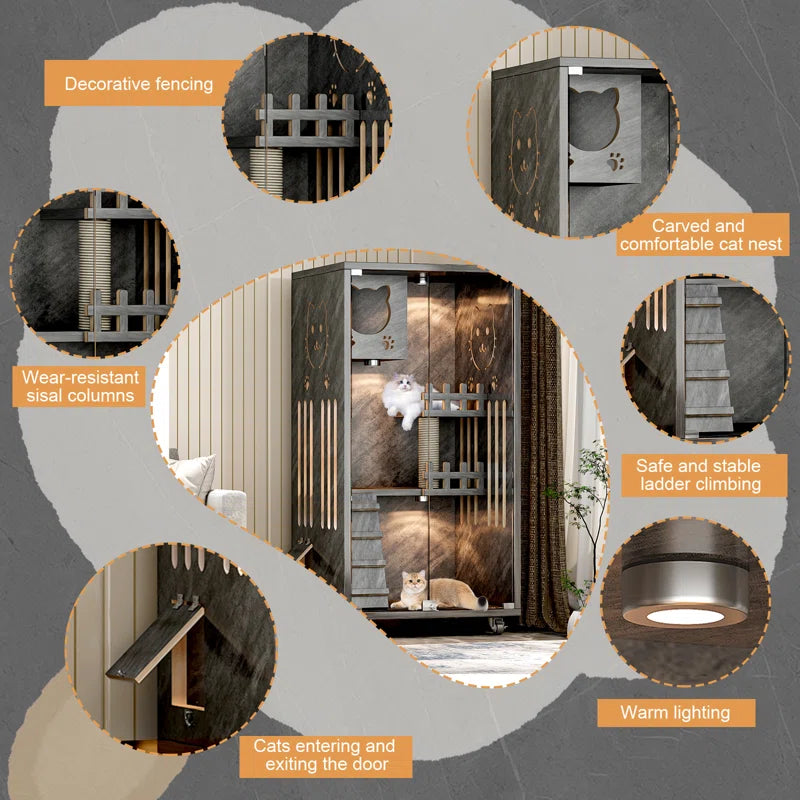 Erlend Wooden Cat Villa – Indoor Cat Enclosure with Glass Doors & Ventilation