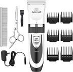 Hair trimmer set with attachments and accessories on a white background