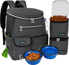 Airline Approved Dog Travel Backpack - Ultimate Pet Backpack with Food Container, Collapsible Bowls & Puppy Diaper Bag - Perfect for Hiking & Camping - Ideal Dog Mom Gift - Dark Gray