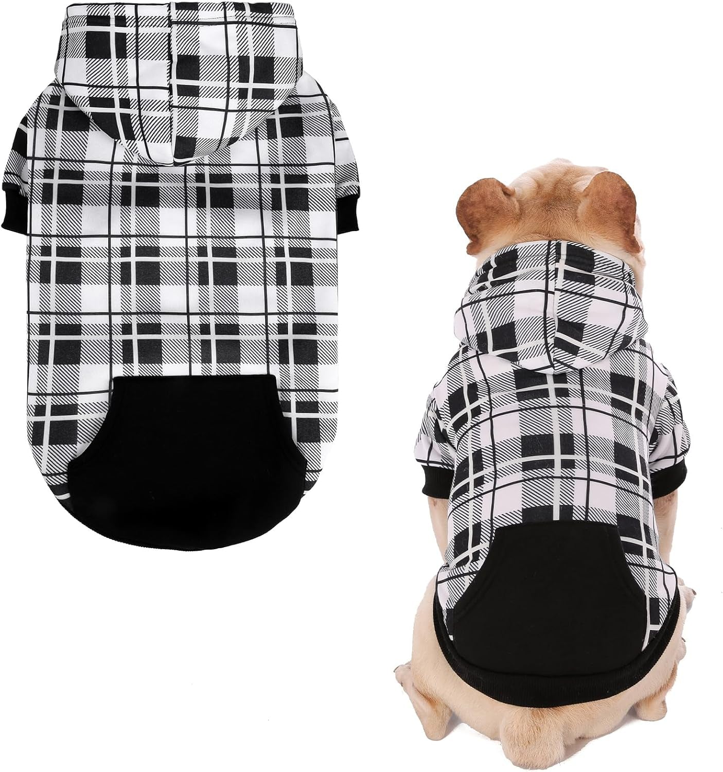 Plaid Dog Hoodie – Warm Winter Coat with Leash Hole, Stylish Sweater for Small, Medium & Large Dogs & Cats