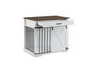 Large Dog Crate Furniture with Barn Door & Drawer – Rustic Wood