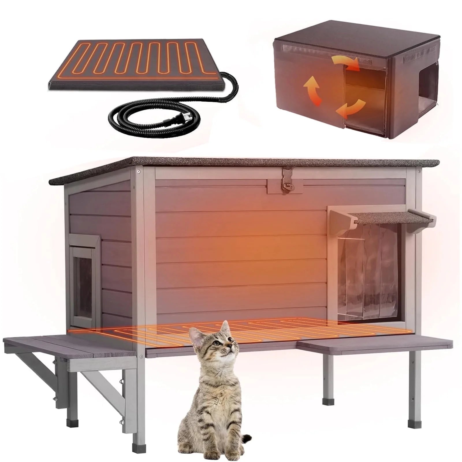 🏠❄️ Insulated Heated Cat House with Temperature Control – Weatherproof Feral & Outdoor Cat Shelter