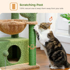 Cat Tree 33" Cactus Cat Tower – Multi-Level Scratching Post with Hammock, Condo & Large Perch for Medium Indoor Cats