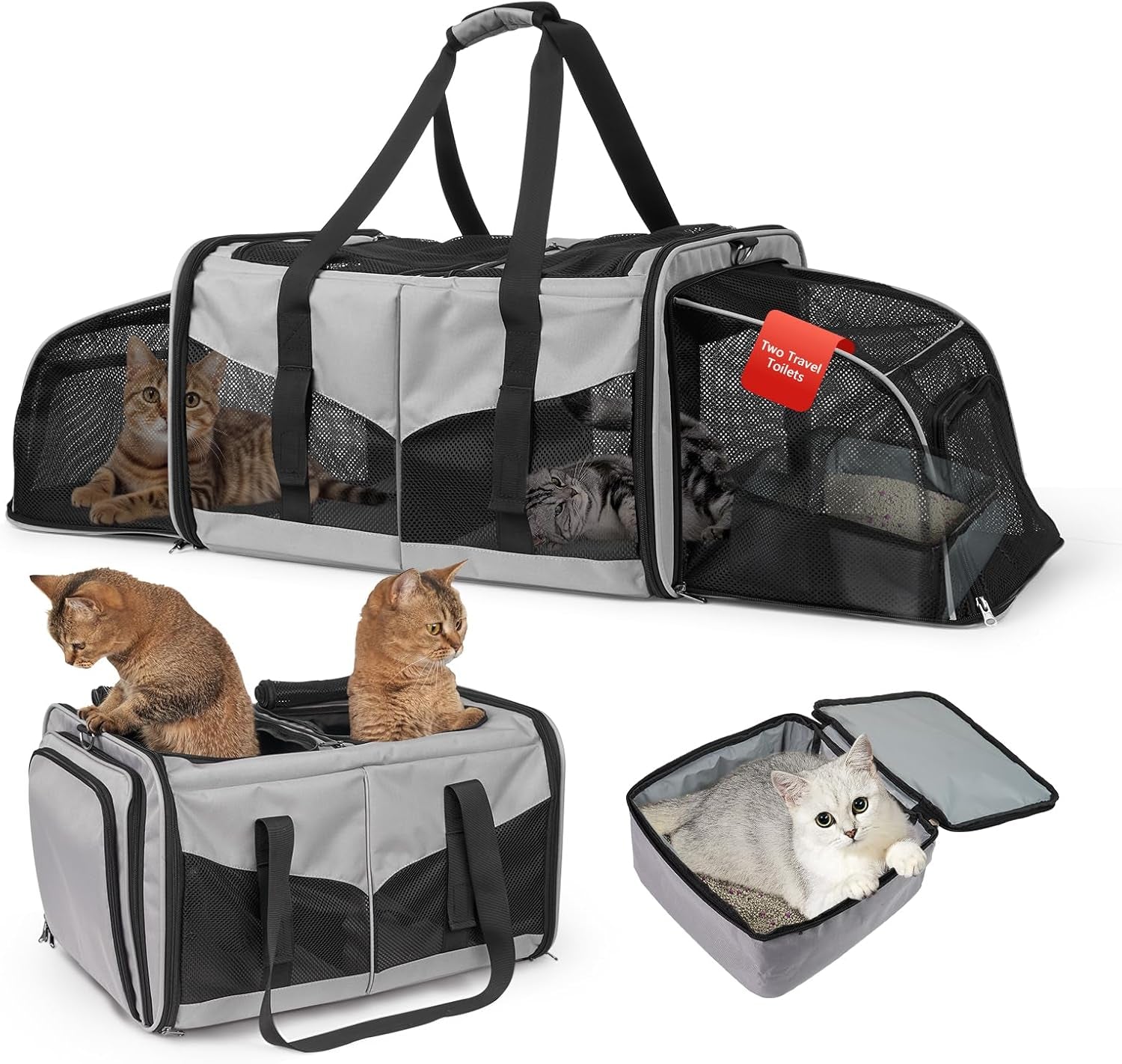Expandable Cat Travel Carrier - Double Compartment w/ Litter Boxes