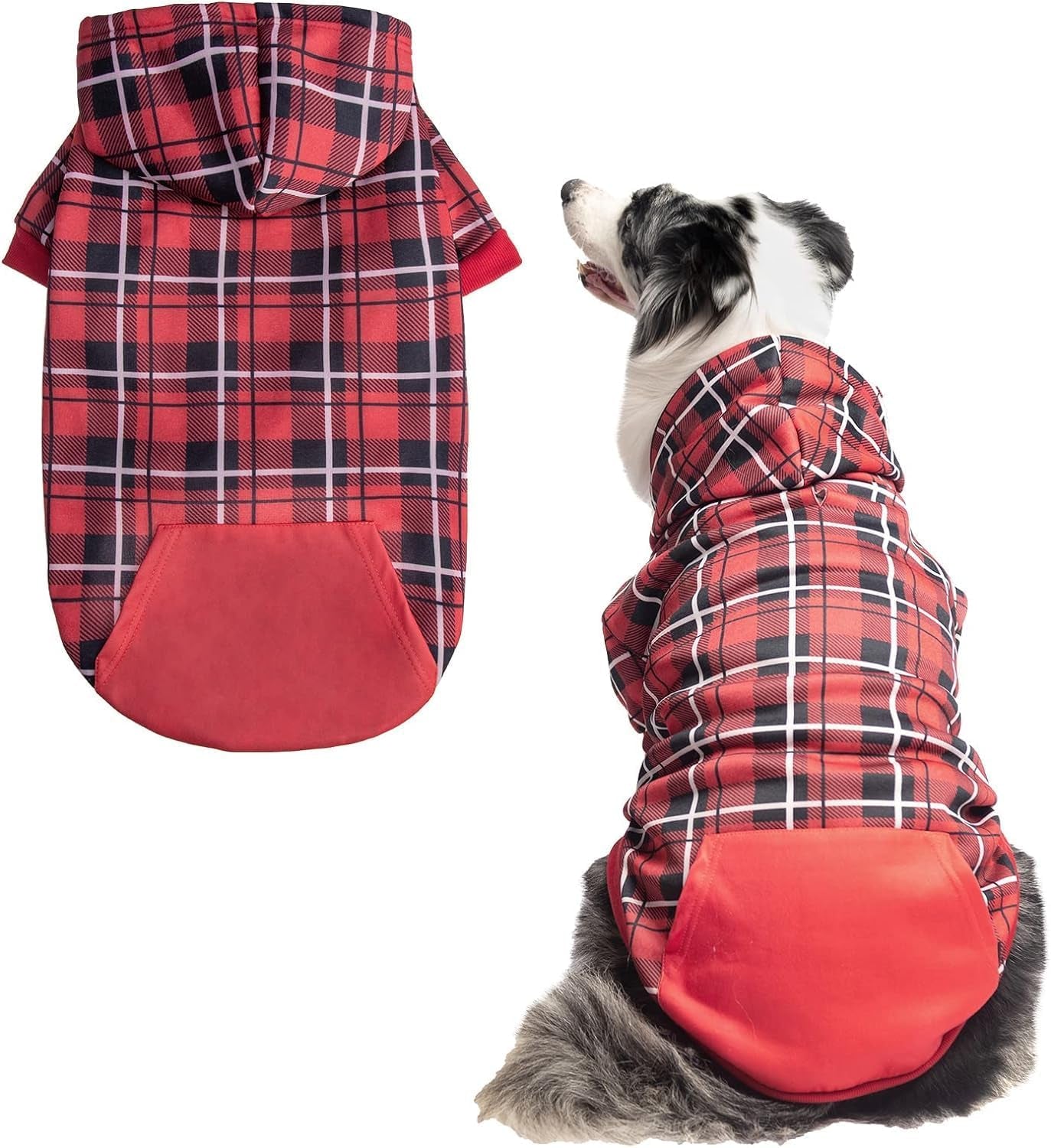 Plaid Dog Hoodie – Warm Winter Coat with Leash Hole, Stylish Sweater for Small, Medium & Large Dogs & Cats