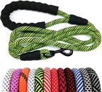 Green and black braided dog leash with a carabiner on a white background, with additional color options displayed below.