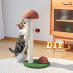 2 Mushrooms Cat Scratching Post – 19" Sisal Rope Cat Scratcher with Grass Base & Dangling Ball, Cute Mushroom Design for Kittens & Small Cats