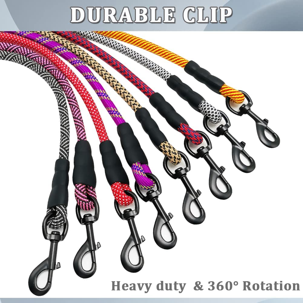 Set of colorful dog leashes with durable clips on a white background