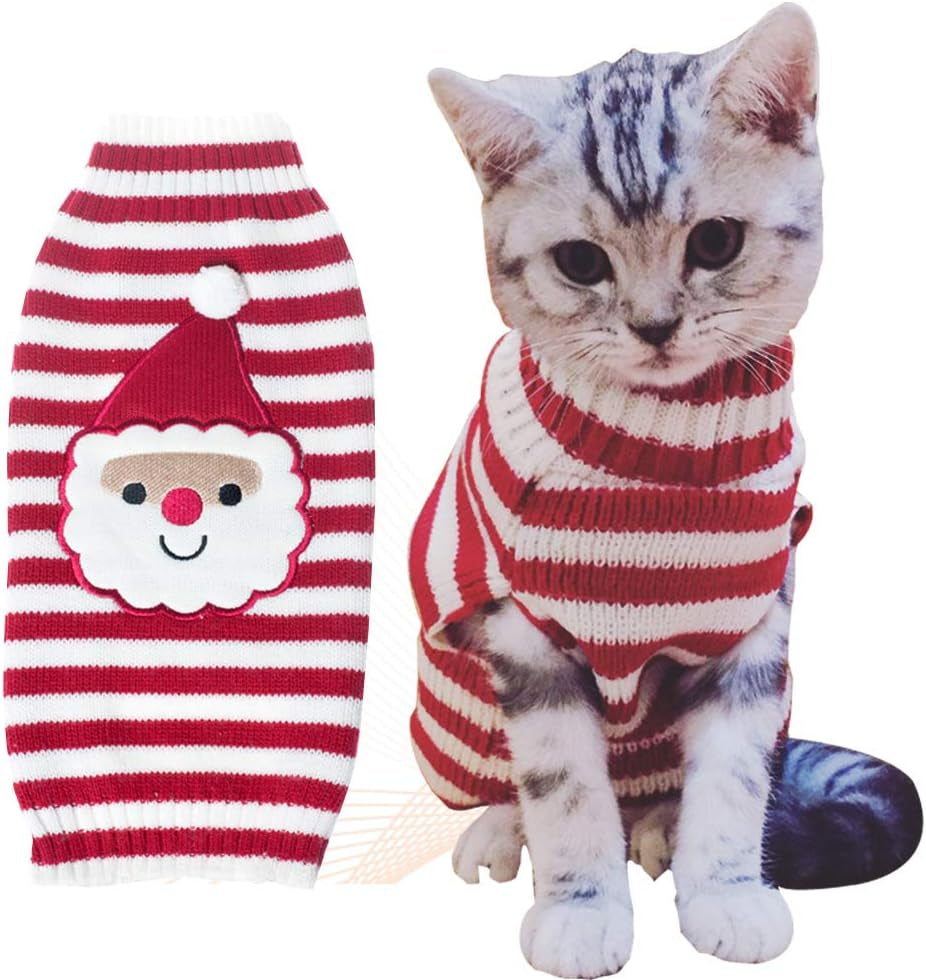 Christmas Cat Sweater – Santa Claus Knit Pet Outfit (XS–XL)