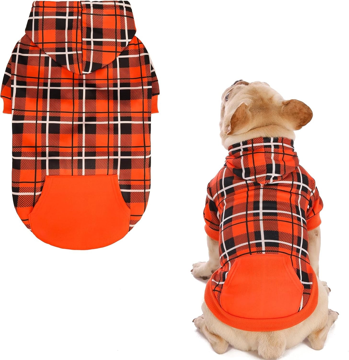 Plaid Dog Hoodie – Warm Winter Coat with Leash Hole, Stylish Sweater for Small, Medium & Large Dogs & Cats