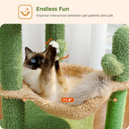 Cat Tree 33" Cactus Cat Tower – Multi-Level Scratching Post with Hammock, Condo & Large Perch for Medium Indoor Cats