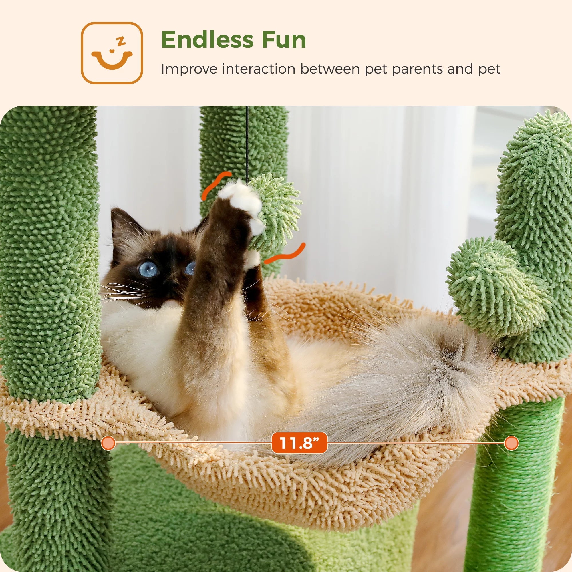 Cat Tree 33" Cactus Cat Tower – Multi-Level Scratching Post with Hammock, Condo & Large Perch for Medium Indoor Cats