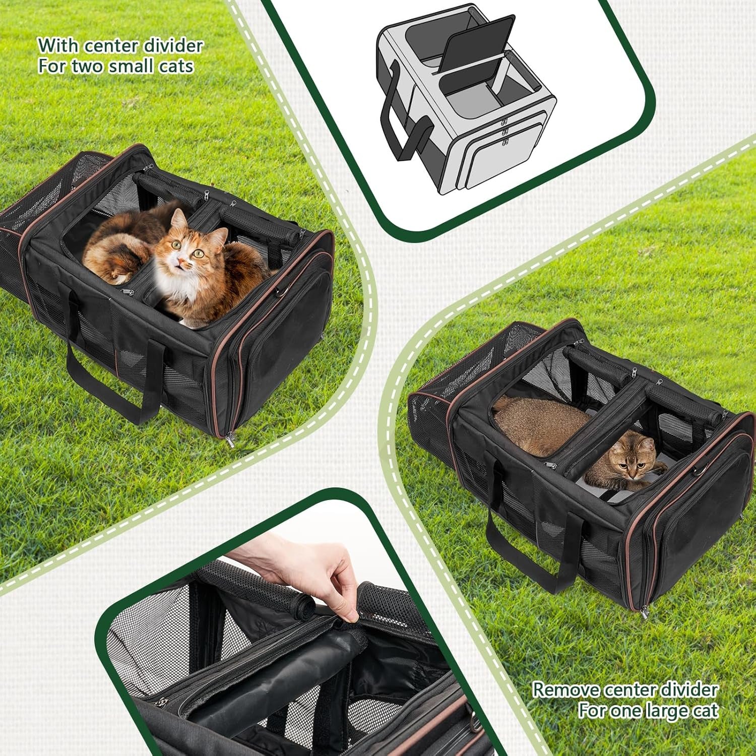 Expandable Cat Travel Carrier - Double Compartment w/ Litter Boxes