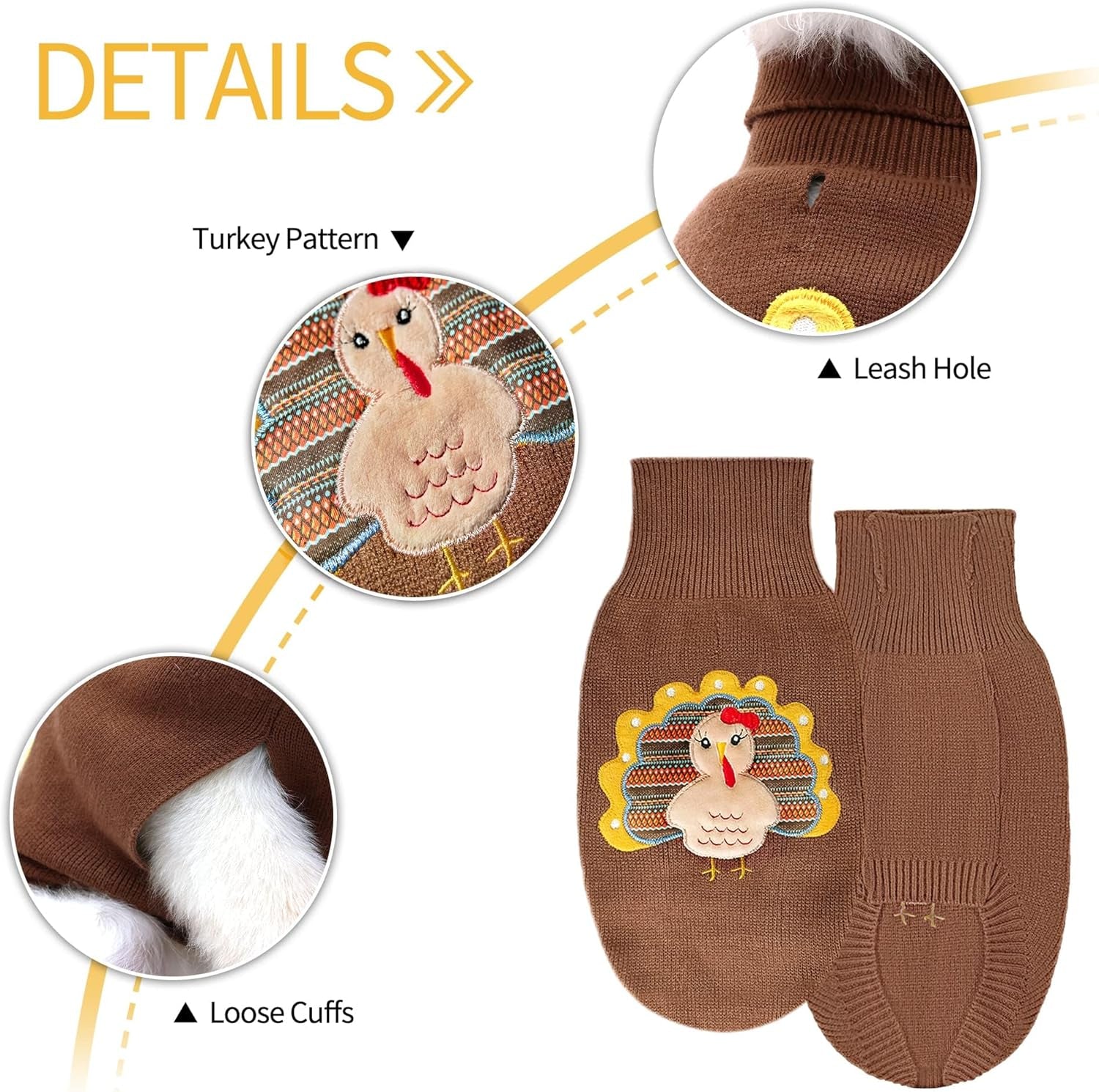 Thanksgiving Turkey Dog Sweater | Cozy Knit Fall Pet Outfit