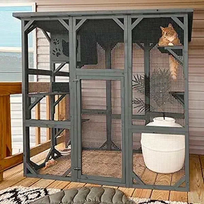 Large Wooden Outdoor Cat Enclosure – Weatherproof Catio
