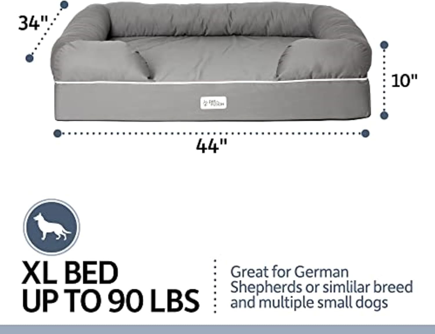 Ultimate Orthopedic Memory Foam Dog Bed with Bolsters – XL (44"x34") Waterproof, Washable Cover, Durable Cotton-Poly Blend