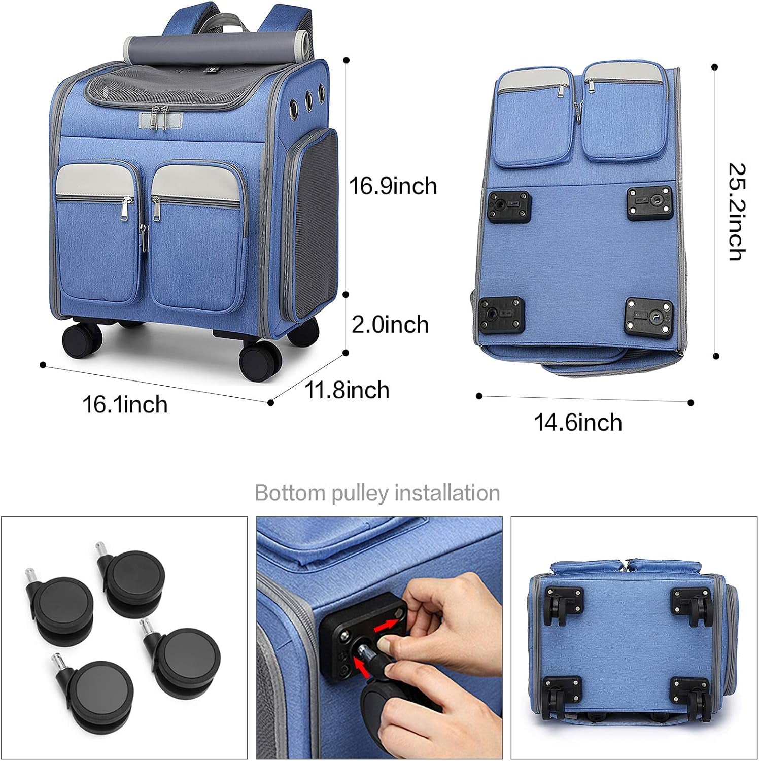 Wheeled Pet Carrier Backpack & Stroller – Travel Bag for Dogs & Cats