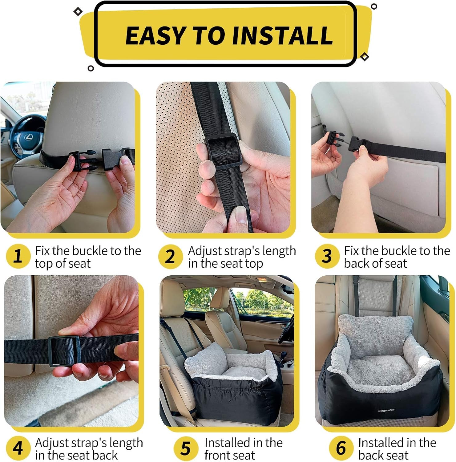 Dog Car Seat for Small Dogs – Cozy Booster Bed with Leash & Storage