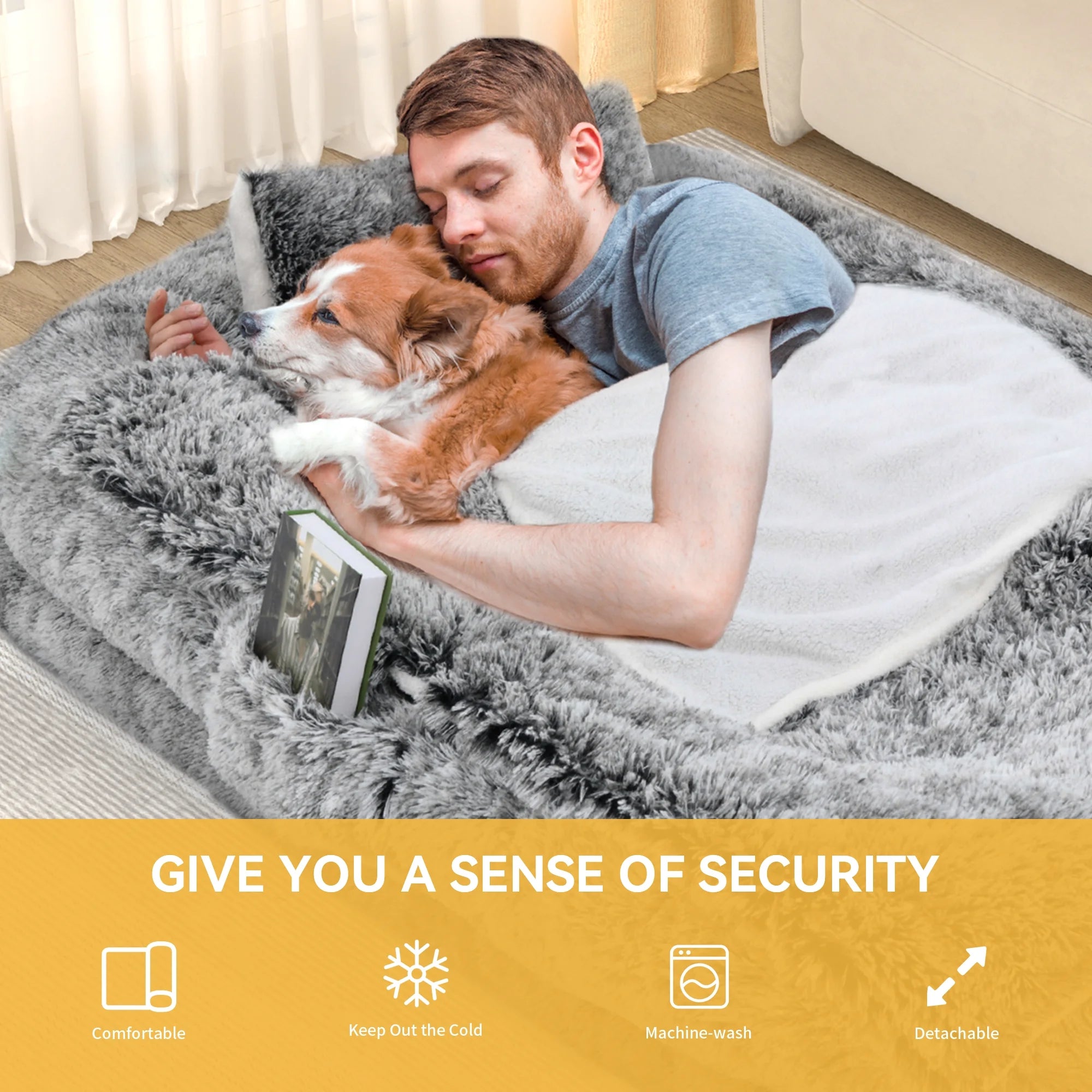 Human Dog Bed – Oversized Memory Foam Pet Bed with Blanket & Pillow - FurriendlyPaws | Furry Friends, Happy Hearts