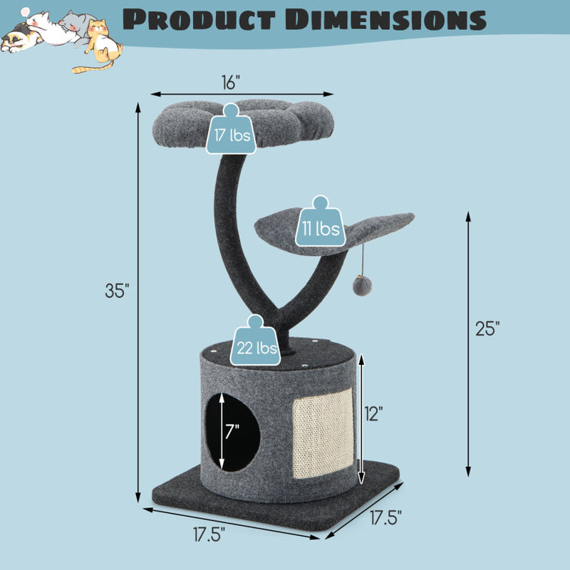 Cat Tree for Large & Small Cats – Stylish Metal Frame Cat Tower
