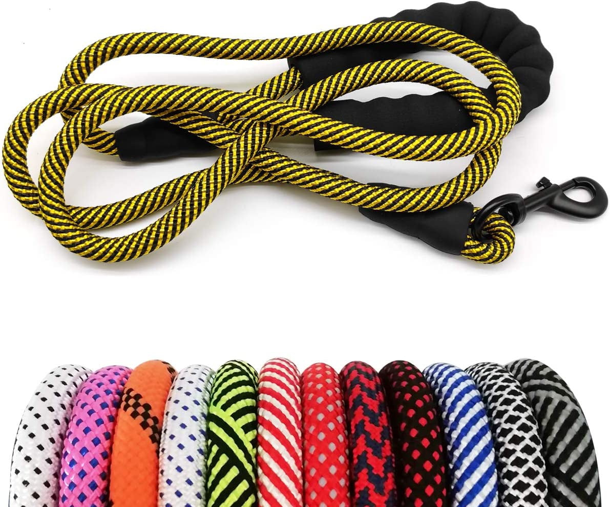 Dog leash with black and yellow pattern, displayed with multiple color options below on a white background.