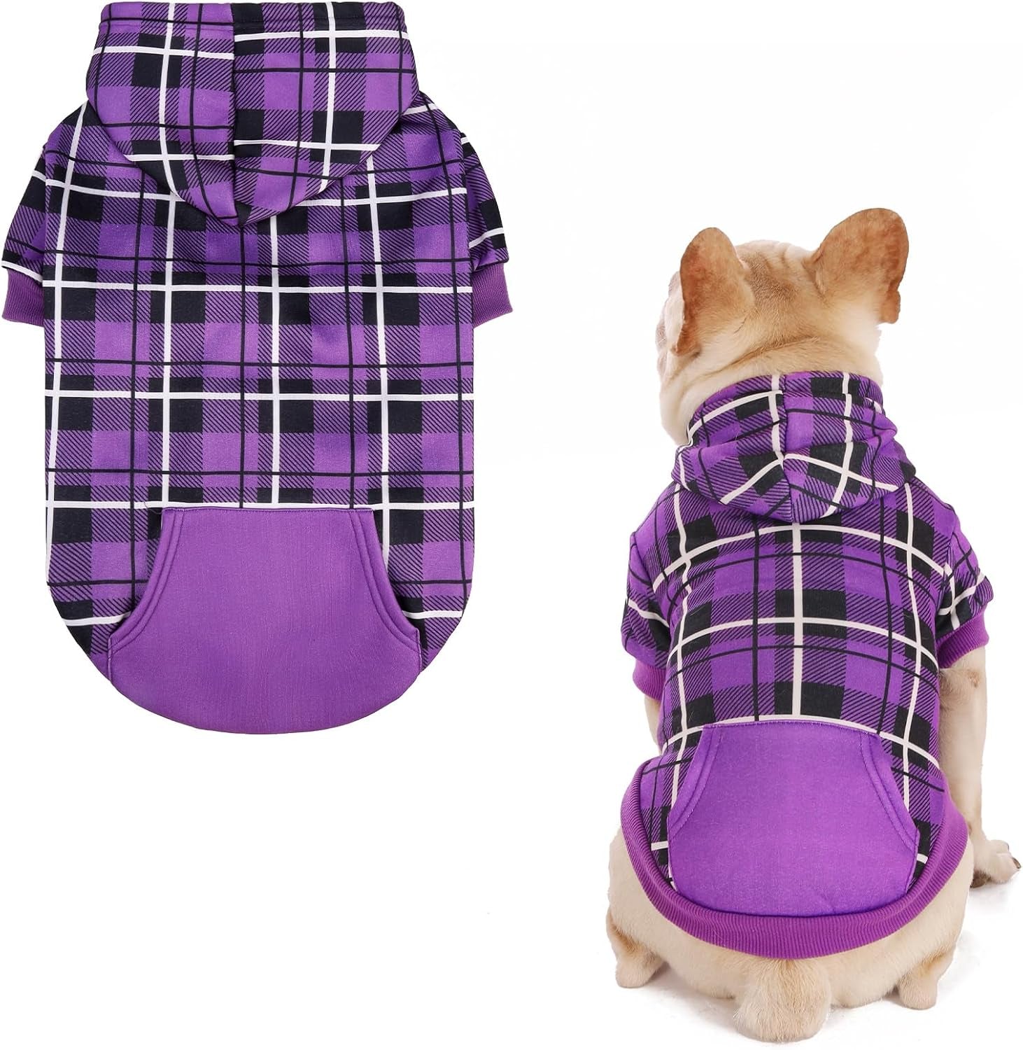 Plaid Dog Hoodie – Warm Winter Coat with Leash Hole, Stylish Sweater for Small, Medium & Large Dogs & Cats