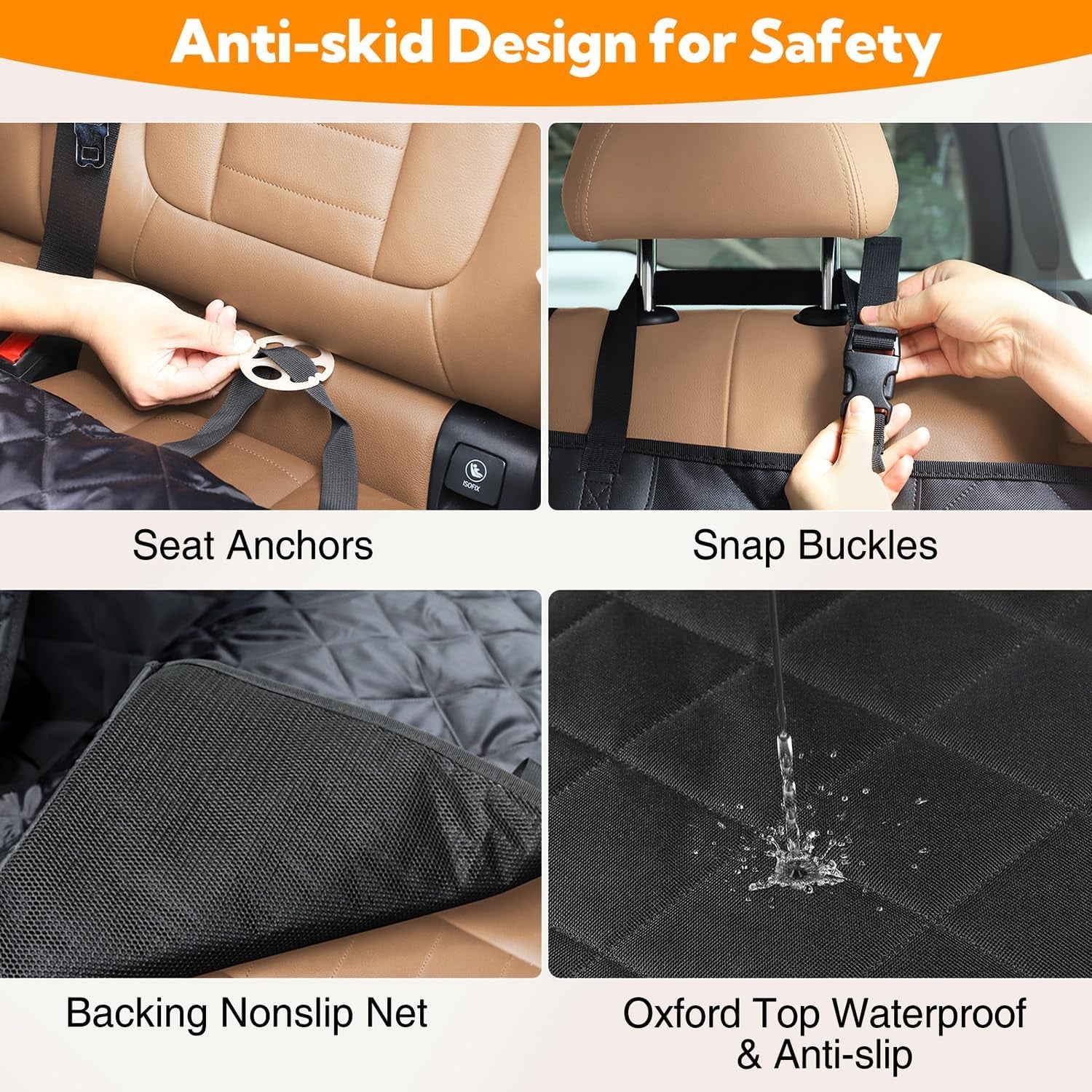 Dog Car Seat Cover for Back Seat  - Waterproof Hammock with Side Flaps & Mesh Window – Heavy Duty Pet Seat Protector