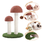 2 Mushrooms Cat Scratching Post – 19" Sisal Rope Cat Scratcher with Grass Base & Dangling Ball, Cute Mushroom Design for Kittens & Small Cats