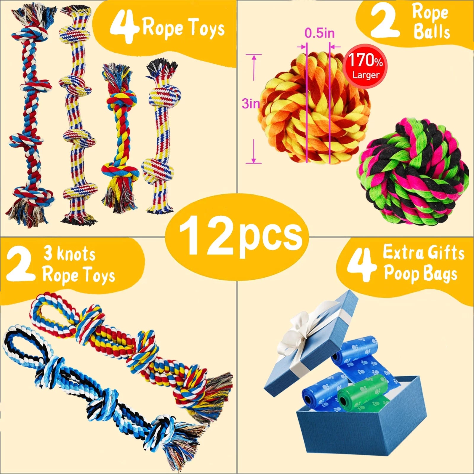 Large Dog Chew Toys – 12 Pack Indestructible Cotton Rope Toys for Aggressive Chewers, Tug of War & Teething Play - FurriendlyPaws | Furry Friends, Happy Hearts