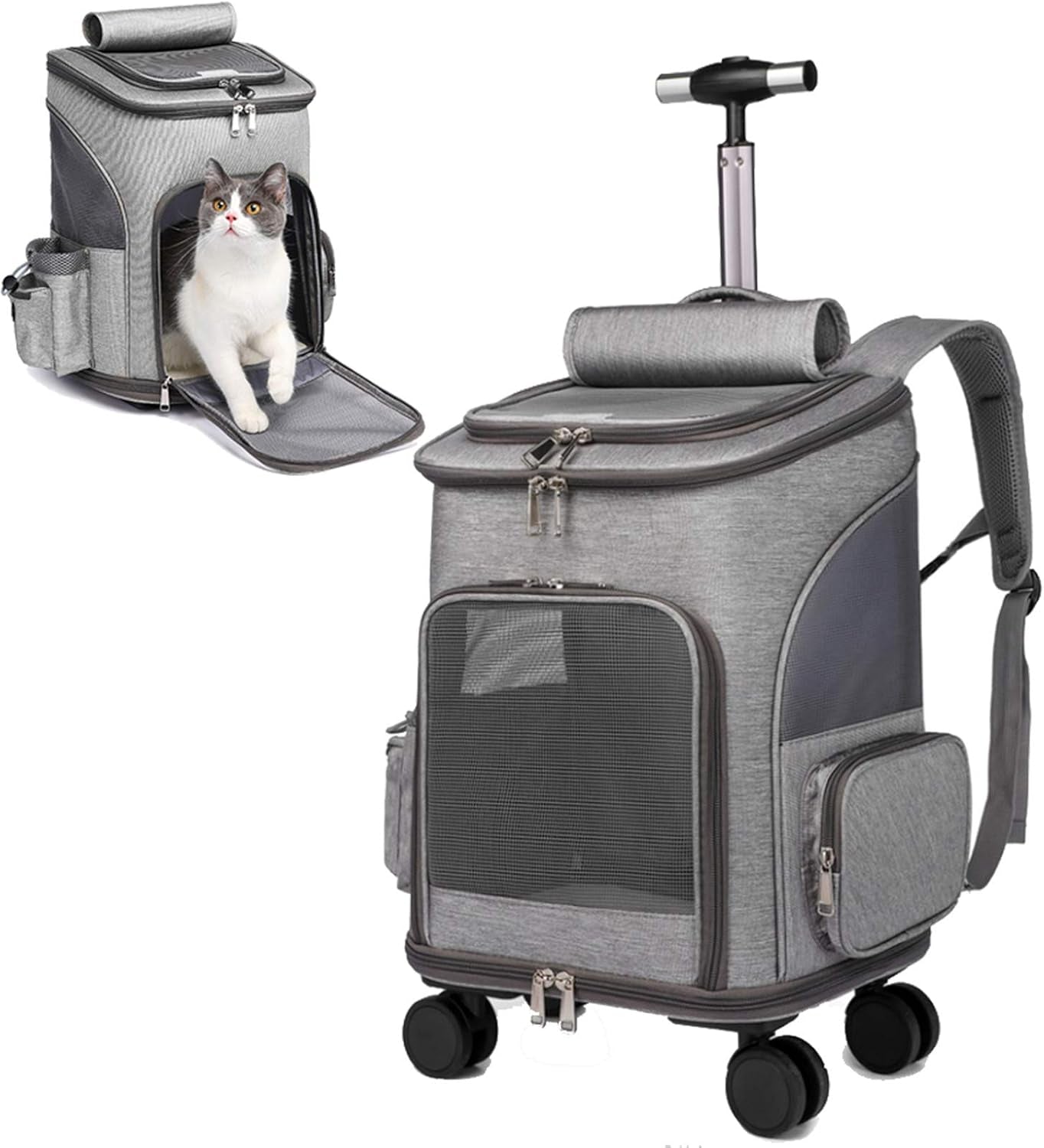 Wheeled Pet Carrier Backpack & Stroller – Travel Bag for Dogs & Cats