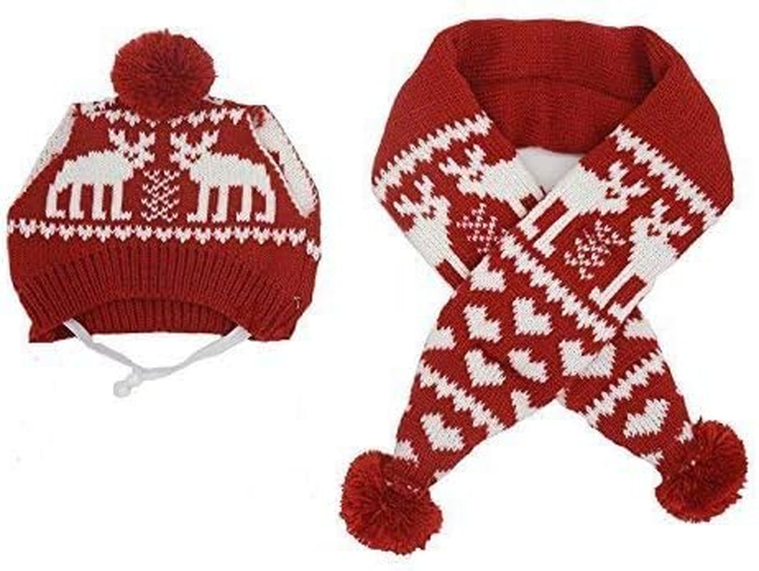 Pet Christmas Reindeer Scarf & Hat Set – Holiday Accessories for Dogs & Cats