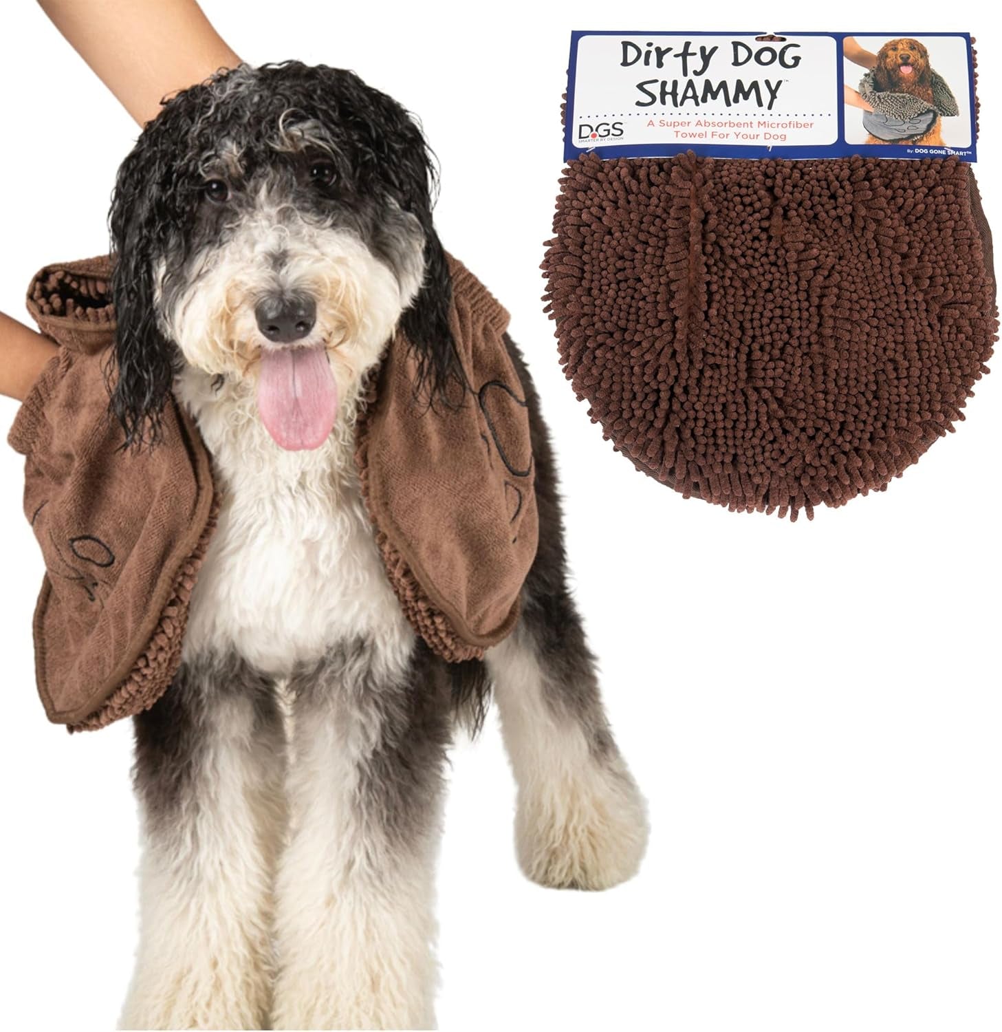 Dirty Dog Shammy – Super Absorbent Dog Drying Towel with Dual Hand Pockets & Elastic | Fast-Drying Plush Microfiber, Machine Washable, 31"x13"