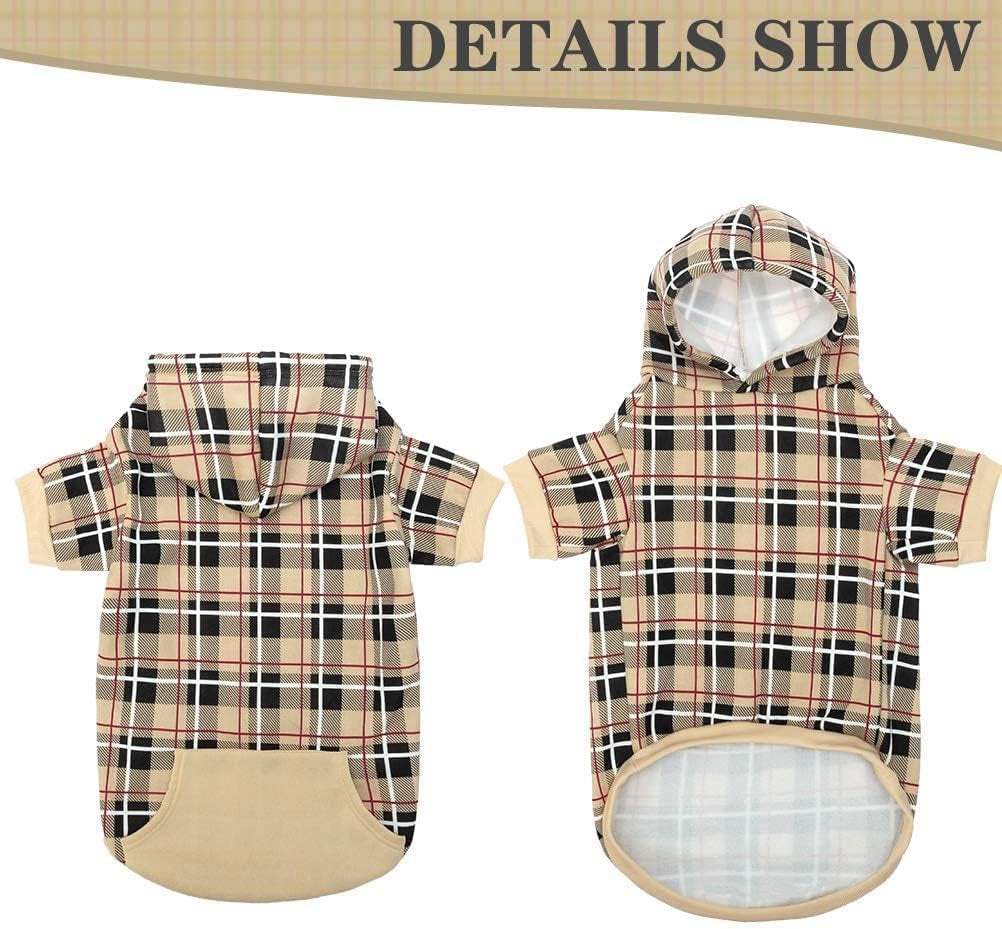 Plaid Dog Hoodie – Warm Winter Coat with Leash Hole, Stylish Sweater for Small, Medium & Large Dogs & Cats