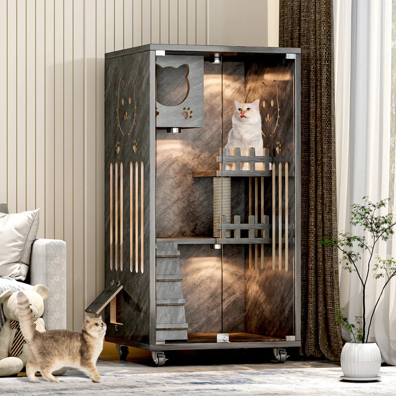 Erlend Wooden Cat Villa – Indoor Cat Enclosure with Glass Doors & Ventilation