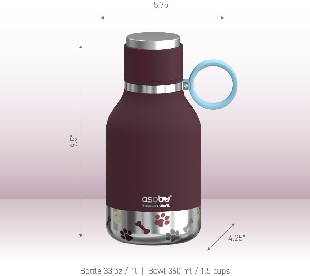 Buddy Bottle™ by Asobu – Stainless Steel Insulated Water Bottle with Removable Dog Bowl & Treat Storage