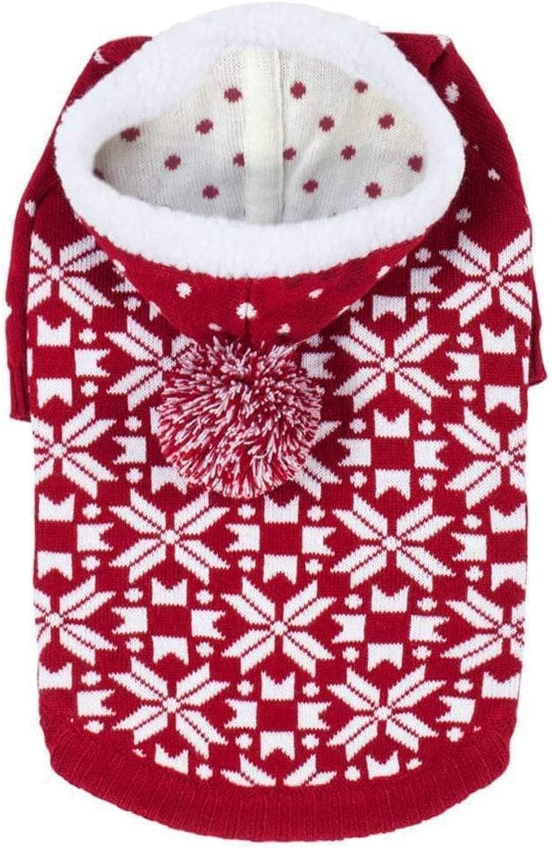 Let It Snow Dog Hoodie Sweater - Classic Red & White Pullover for Large Dogs