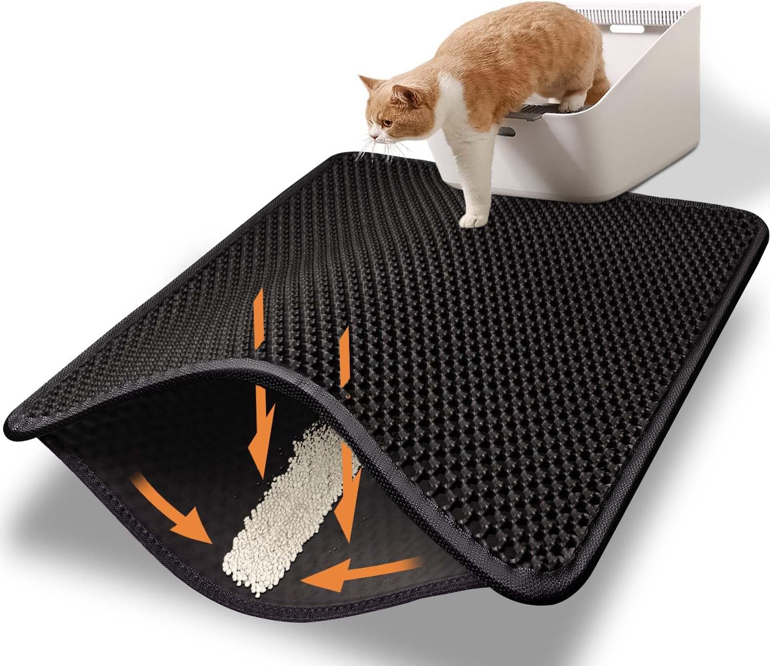 Cat Litter Mat 23"x17" – EVA Honeycomb Double Layer, Waterproof & Urine-Proof Scatter Control, Washable, BPA-Free