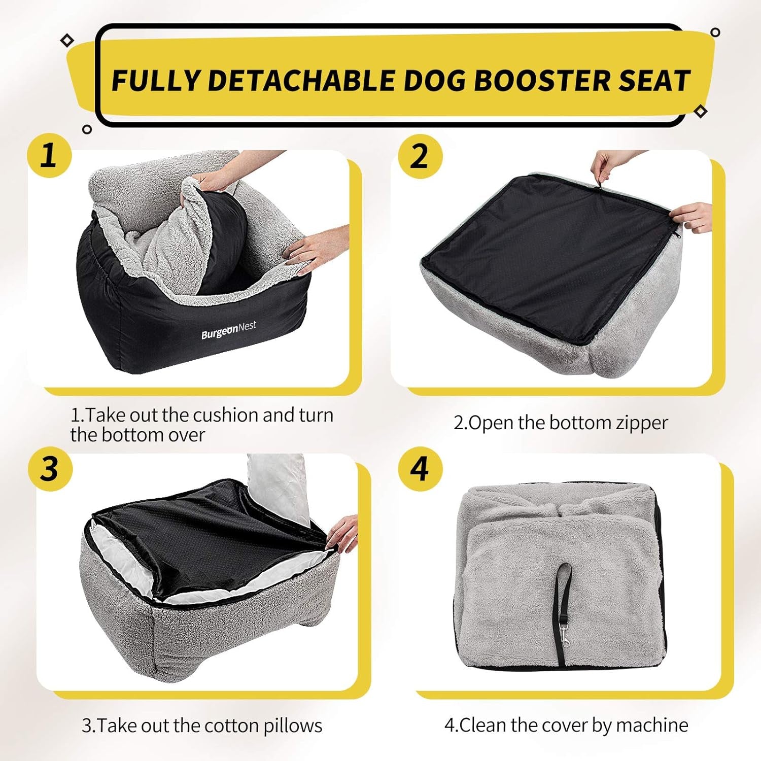 Dog Car Seat for Small Dogs – Cozy Booster Bed with Leash & Storage